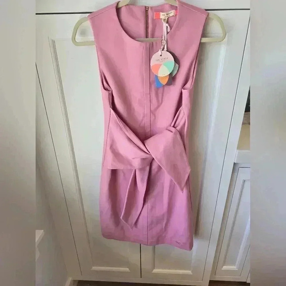 NWT $229 Ted Baker Papron Tie Front Dress-Pink-(Ted Baker Size 1) - Picture 3 of 13